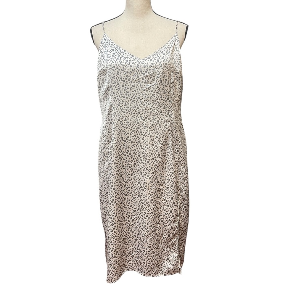 Abercrombie & Fitch White Leopard Print Retro 90's Slip Slit Dress Women's XLP‎